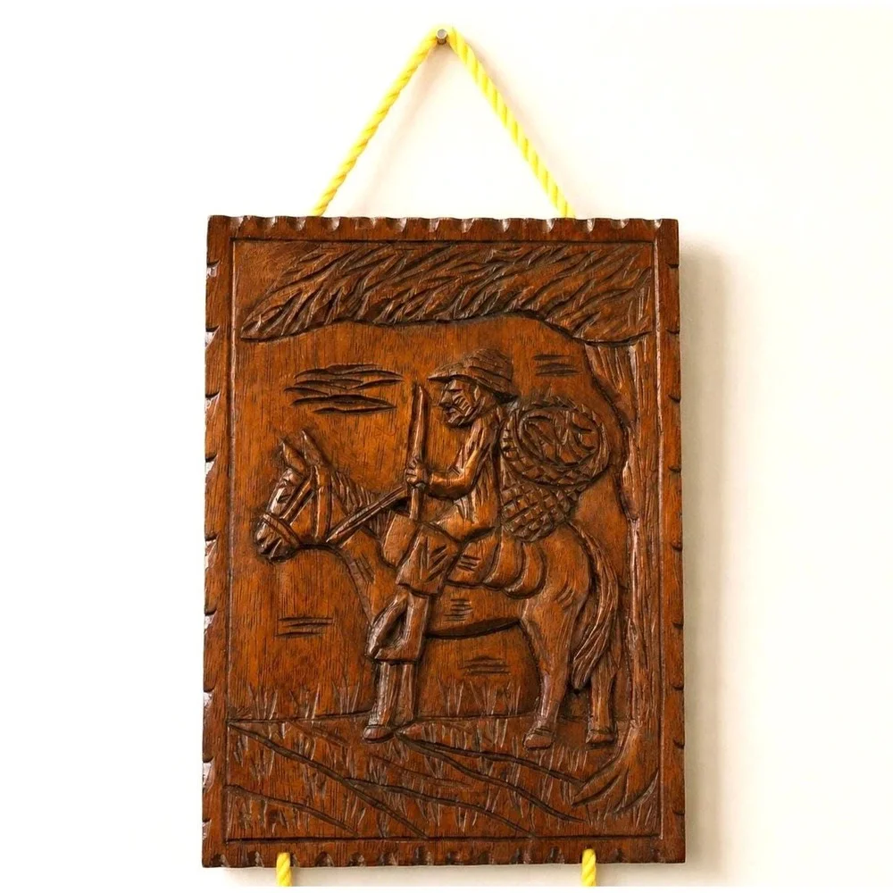 Vintage Panama Wood | Hand Carved Folk Art Plaque | Mid Century Wall Art